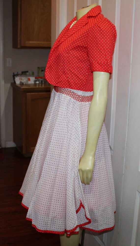 VTG Spagetti Strap Full Skirt Red & White Dress R… - image 4