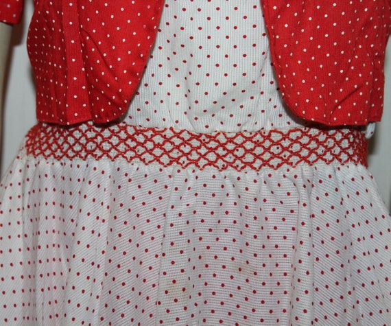 VTG Spagetti Strap Full Skirt Red & White Dress R… - image 3