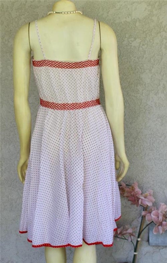 VTG Spagetti Strap Full Skirt Red & White Dress R… - image 8