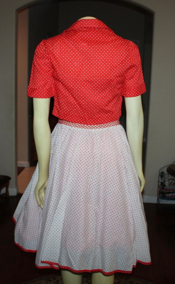 VTG Spagetti Strap Full Skirt Red & White Dress R… - image 5