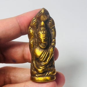 Gold Buddha Sheltered by 7 Naga | Khmer Amulet Statue for Protection, Meditation & Spiritual Energy