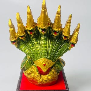 7-Headed Naga Statue from Lek Namphi Leklai Sacred Metal | Hand-Painted Thai Serpent Amulet for Protection & Wealth
