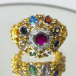 Ring Brass 9 Gems naga stone Garuda Luck Charming Rich Dragon Buddhist Amulet Jewelry  Noppakao talisman