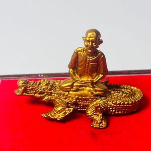 Ajarn Peh Rongsri on Crocodile Thai Wealth Amulet Lucky Charm Business Success Protection Blessed Mini Statue