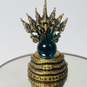 Rare 7-Head Naga with Mystic blue Crystal Orb | Sacred Thai Serpent Amulet Statue from Kamchanod Forest | Wealth Protection Lucky Charm