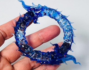 Blauer Doppelköpfiger Naga Ring Leklai Kaew | Thai Heilige Schlange Schleifen Amulett Reichtum Schutz Talisman
