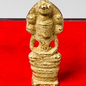 Buddha Sheltered by Naga Gold Leklai Magic top AMULET energy Lucky wealth Healing Mountain Cave wealth business Master amulet golden