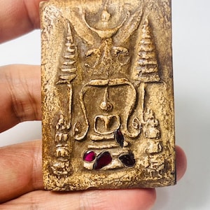 Garuda Buddha Somdej Thai Amulet with Ruby Gem Inlays Rare LP Toh Back Side Powerful Metta Luck Charm Talisman Pendant