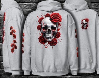 Sudadera con capucha gótica de calavera y rosas - Sudadera unisex de estilo urbano