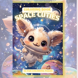 Space Cuties – Mini Pocket Coloring Book for Kids – Printable Foldable Coloring Pages – 10 Cute Space Creatures