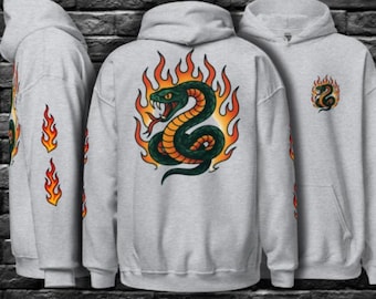 Sudadera con capucha Snake Flames: estilo gótico de tatuaje