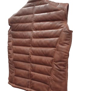 Brown Puffer  Leather Vest  | Motorbike Cowhide Leather Jacket  | Leather Gilet | Sleeveless Leather Jacket | custom Leather Vest