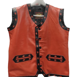 Custom Orange  Leather Vest  | Motorbike Cowhide Leather Jacket  | Leather Gilet | Sleeveless Leather Jacket | Handmade Leather Gilet