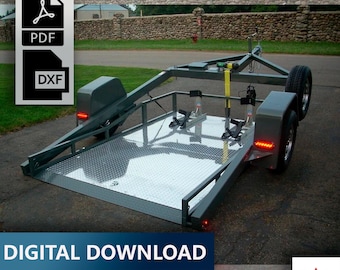Motorcycle atv Trailer Plans | DIY Drop Deck Trailer | DXF & PDF Files | Winch-Operated Ramp | Engineering Blueprints | CADproff