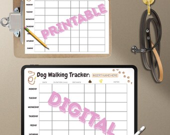 Dog Walking Tracker Printable | Weekly Dog Walk Log | Puppy Potty Tracker | Pet Care Planner PDF | Editable Canva Template