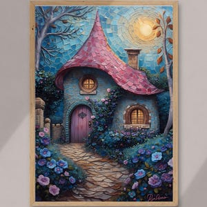 Whimsical Fairy Tale Cottage Print: Magical Nursery Wall Art (Digital Download)