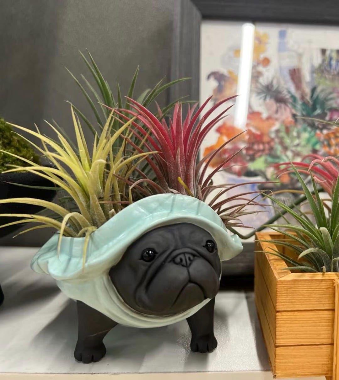 手作り、フレンチブルドッグプランター、多肉植物ポット 手作り、フレンチブルドッグプランター、多肉植物ポット