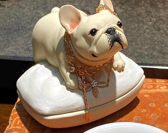 handmade,pug,bull dog, Jewelry Box,Incense Burner, Dual Use, Ceramic, Aromatherapy, Home Decor