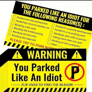 Prank 'You Parked Like An Idiot'-waarschuwingskaarten - slechte parkeerkaarten - grappige 'You Parked Like an Idiot'-kaarten met 11 redenen voor overtreding