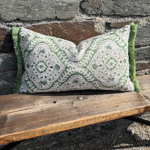 cushion cover in Linwood block print style fabric