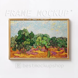 Horizontal Frame Mockup: Thin Golden 60x40 cm Wall Art Template (PSD Download)