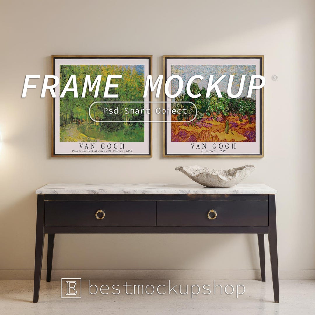 Thin Wooden Frame Mockup: 50x50 Cm Wall Art Template (PSD, Digital ...