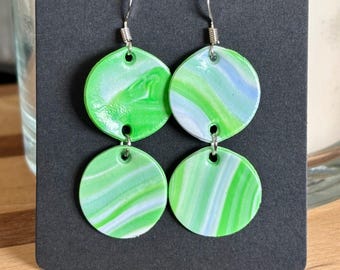 Green Planets - Handcrafted Polymer Clay Earrings.