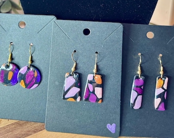 Purple Flagstones - Handmade Polymer Clay Earrings and Necklace
