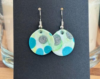 Dotty Earrings - Handmade Polymer Clay Turquoise and Silver Earrings