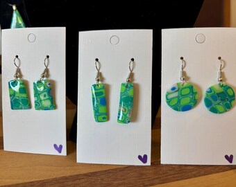 Handmade Polymer Clay Earrings/Necklace - The Green Funkadelic Collection