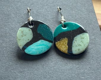 Green Flagstones - Handmade Polymer Clay Earrings and Necklace