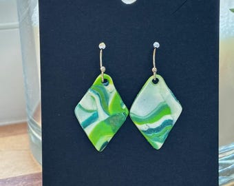 Marble Effect Polymer Clay Diamond Earrings
