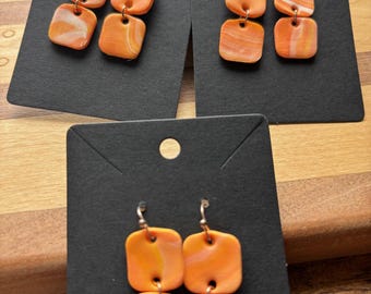 Orange &quot;Block Chain&quot; - Handcrafted Polymer Clay Earrings