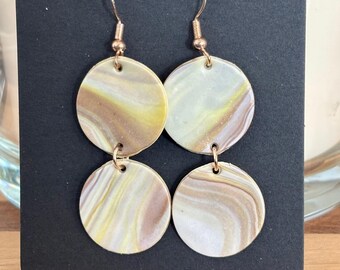 Cream/Beige Planets - Handmade Marble Effect Polymer Clay Earrings