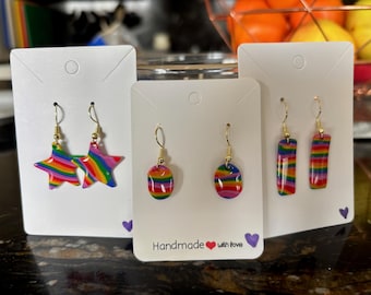 Rainbows - Handmade Polymer Clay Multi-Coloured Earrings