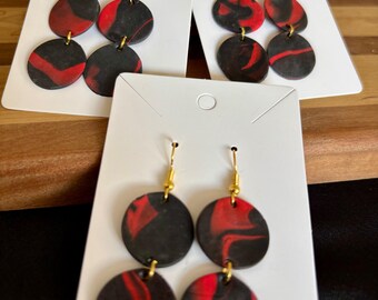 Black/Red Planets - Handcrafted Polymer Clay Earrings