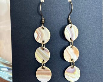 Cream/Beige &quot;Dot Chain&quot; - Handcrafted Polymer Clay Earrings