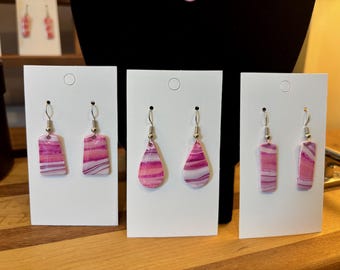 Pink Stratum - Handmade Polymer Clay Earrings and Necklace