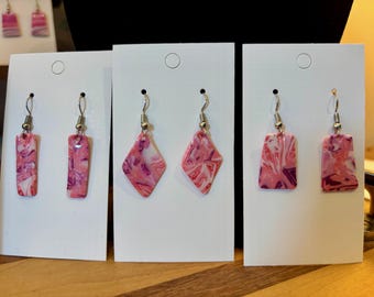Pink/Purple Whirly - Handmade Polymer Clay Earrings and Necklace