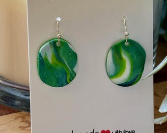 Marble Effect Handmade Oval Polymer Clay Earrings