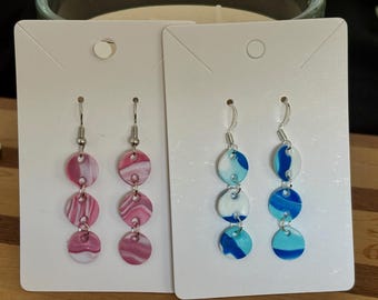Dot Chain Handmade Polymer Clay Earrings (Blue/Pink)