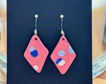 Pink and Blue &#39;Dotty&#39; - Handmade Polymer Clay Earrings