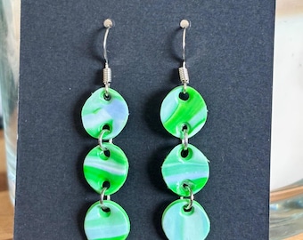 Green &quot;Dot Chain&quot; - Handcrafted Polymer Clay Earrings