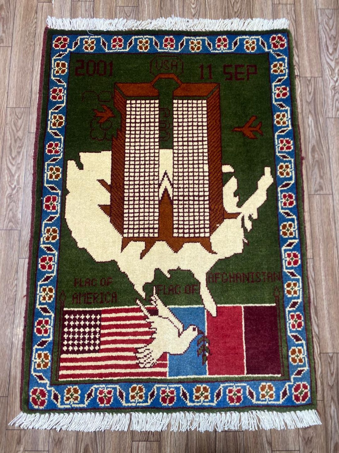 Sept. 11 Rug 9/11 Twin Towers Afghan War Rug, Handmade Wool (84x60cm) - Etsy