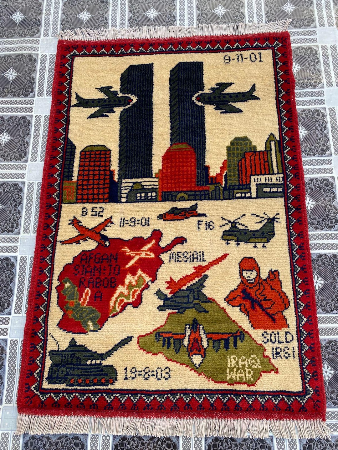 War Machine Rug Afghan War Rug, Handmade 9/11 Twin Towers Wool Size (84x60cm) - Etsy