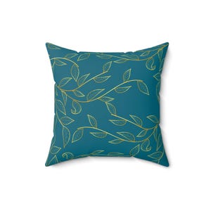 Leaf Vine Decorative Pillow: Teal Green Nature-Inspired Cushion