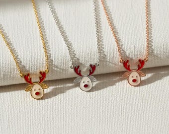 Gold Silber Weihnachtsschmuck, zierliche Reindeer Halskette, Rudolph Anhänger, nette Feiertags-Halskette für Frauen, Weihnachtscharme-Halsketten-Geschenk