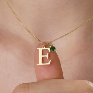 Initial Necklace with Birthstone – Custom Letter Pendant in Gold, Silver or Rose Gold, Personalized Gift for Mom, Daughter, Birthday Jewelry