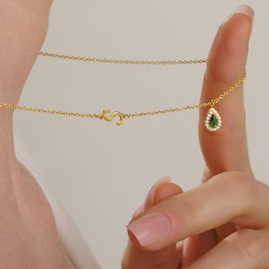 Sterling Silver Dainty Initial Birthstone Necklace, Personalized Letter Necklace, Birthstone Necklace for Mother, Christmas Gift for Her