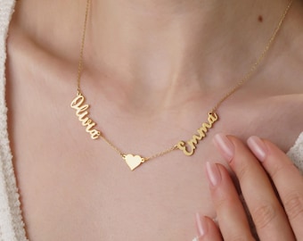 Personalized Couple Names Necklace, 2 Names Necklace with Heart,Name Necklace Gift for Mom, Two Name Necklace, Gift for Wife, Mom of Two